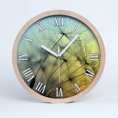 Dřevěné hodiny nástěnné Dmychadlová semínka západ slunce