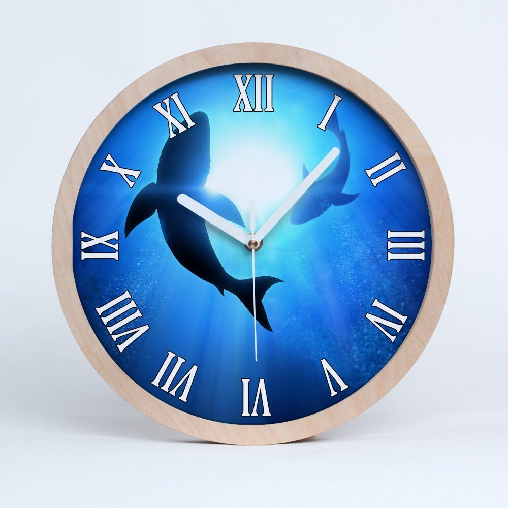 Dřevěné hodiny s fotkou Dva žraloci