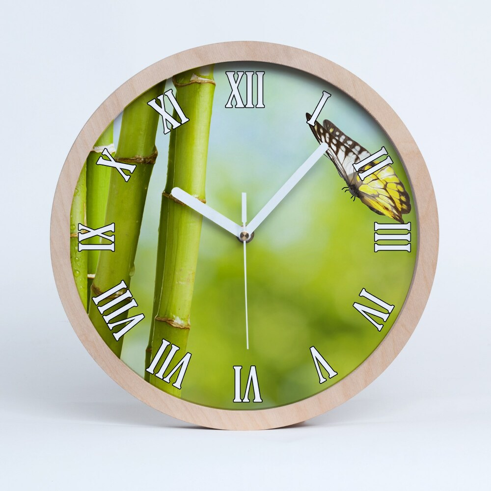 Dřevěné hodiny s fotkou Bambus a motýl