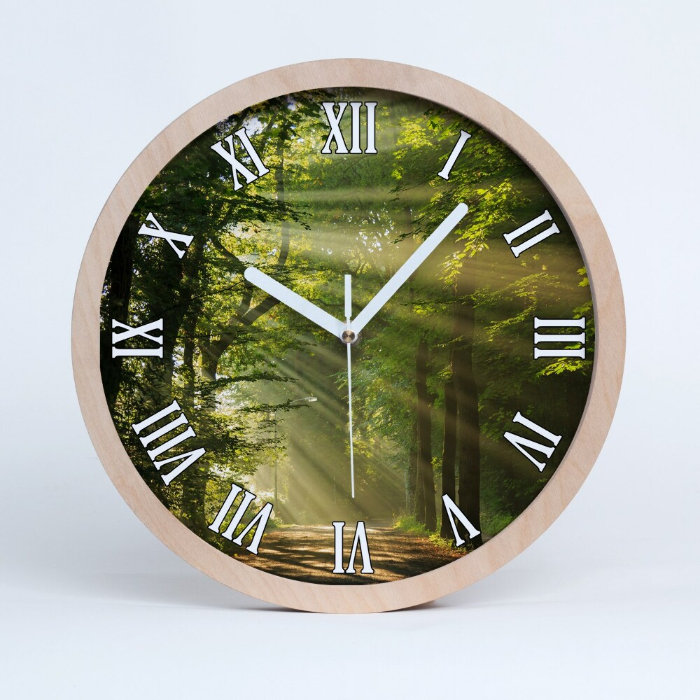 Nástěnné dřevěné hodiny Les na slunci