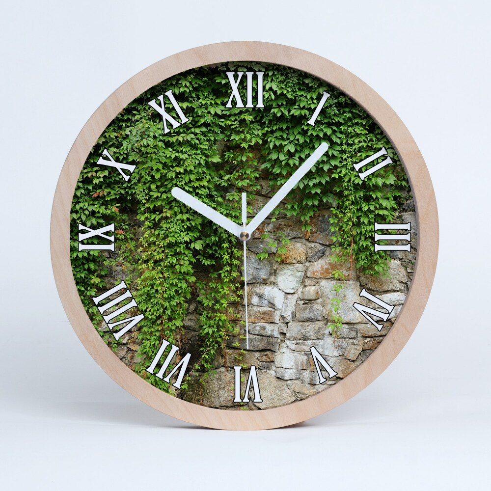 Okrúhle dřevěne hodiny Zelený břečťan