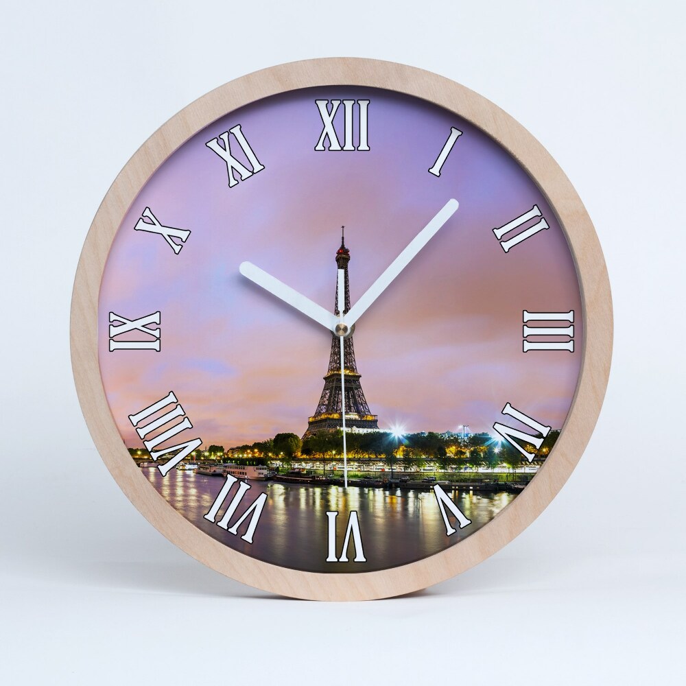 Nástěnné dřevěné hodiny Eiffelova věž Paříž