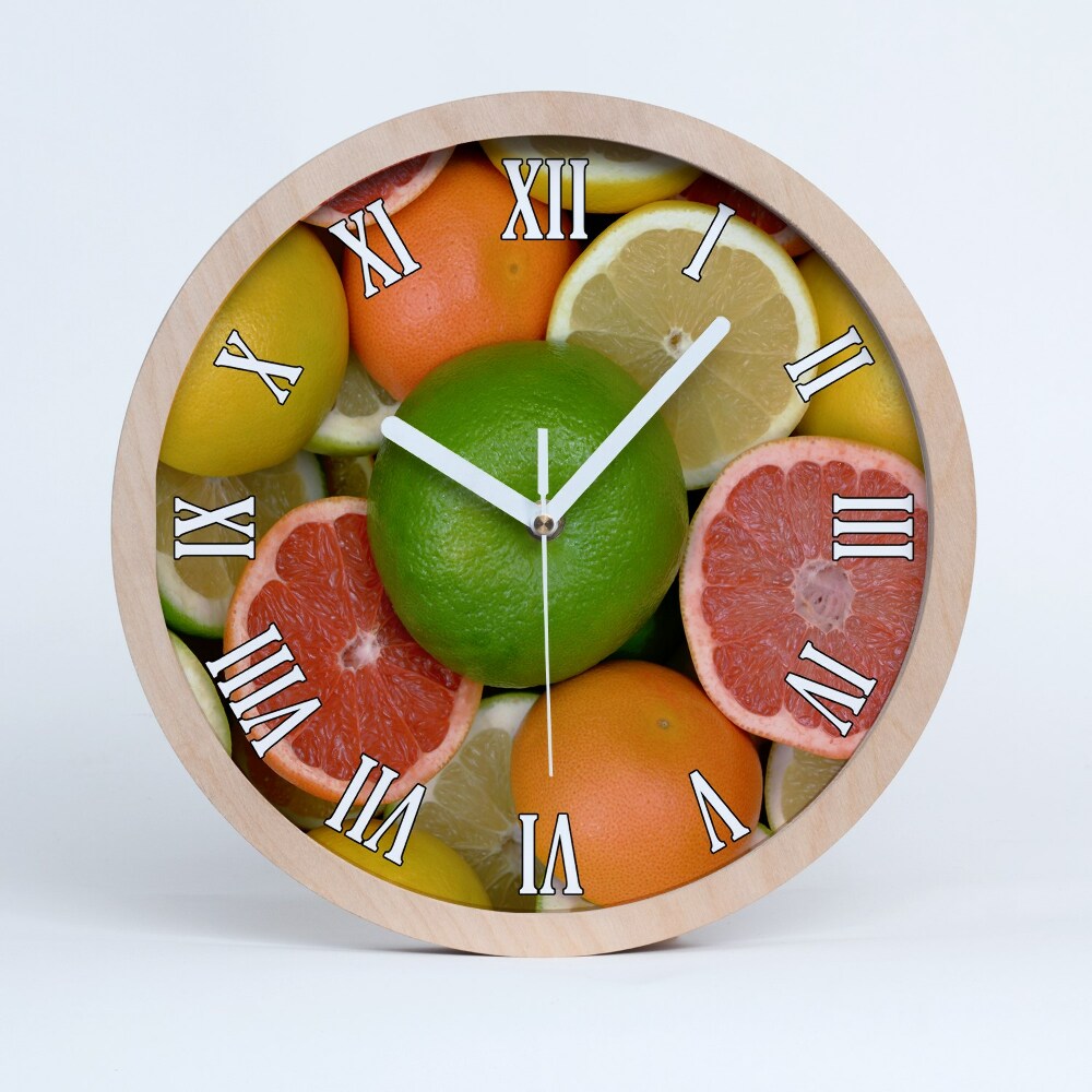Dřevěné hodiny nástěnné Citrusové plody