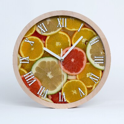 Dřevěné hodiny na stenu Citrusové plody