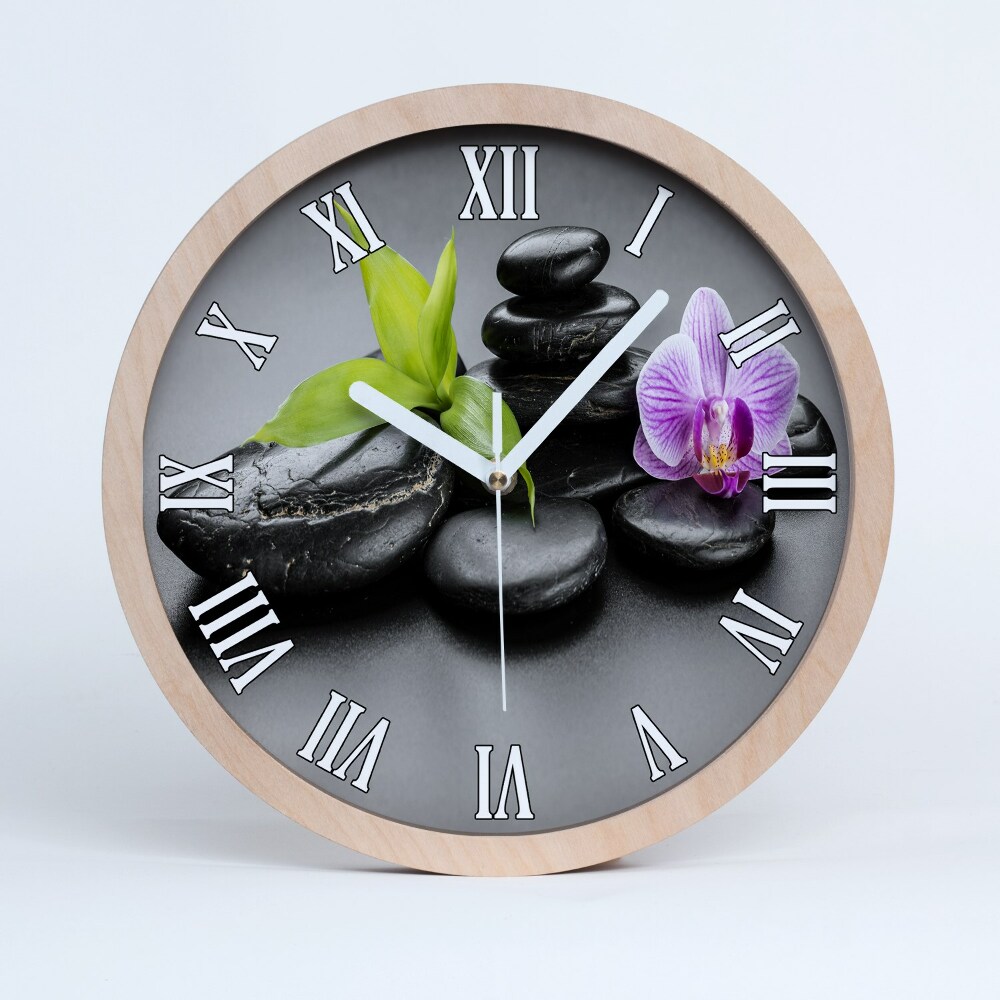 Nástěnné dřevěné hodiny Zenové kameny