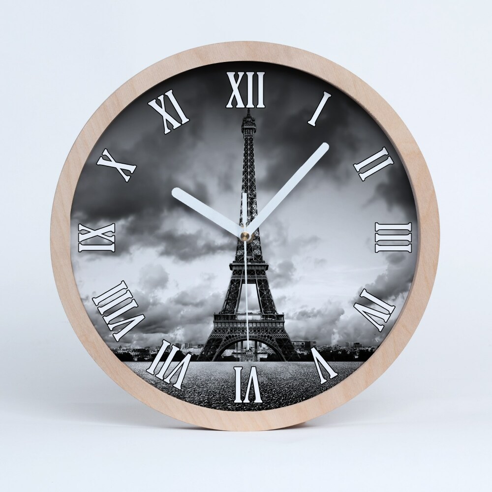 Dřevěné hodiny s fotkou Pařížská eiffelova věž