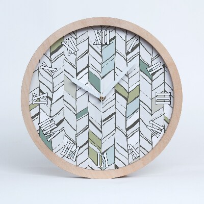 Dřevěné hodiny nástěnné Vzor rybí kosti