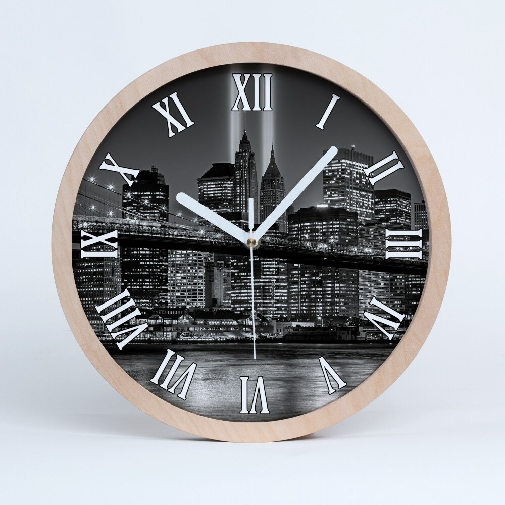 Dřevěné hodiny nástěnné Manhattan new york