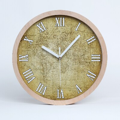 Nástěnné dřevěné hodiny Stará mapa světa