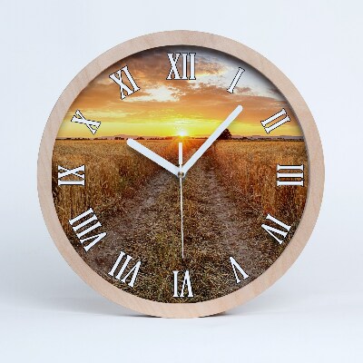 Dřevěné hodiny nástěnné Pšeničné pole