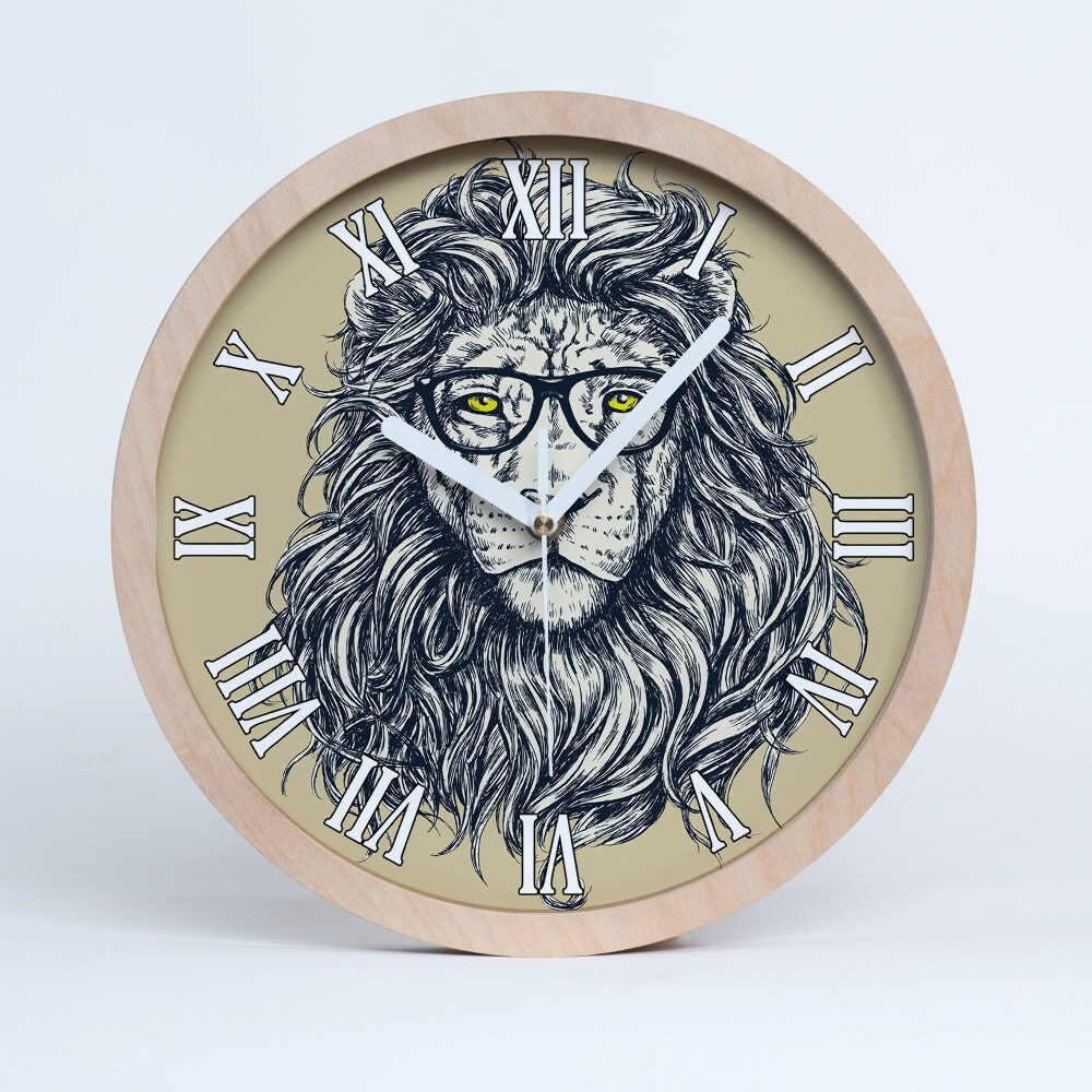 Nástěnné dřevěné hodiny Hipsterský lev
