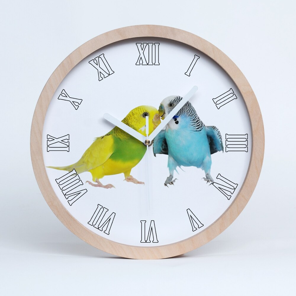 Okrúhle dřevěne hodiny Vlnité papoušky
