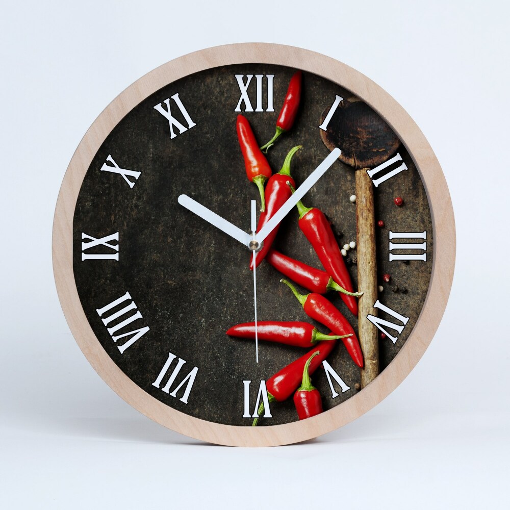 Dřevěné hodiny nástěnné Chilli papričky