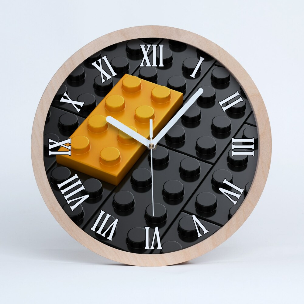 Dřevěné hodiny s fotkou Lego kostky