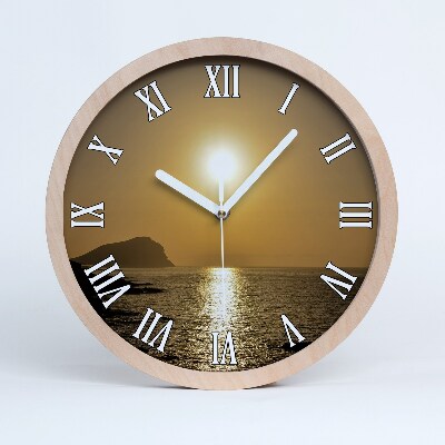 Dřevěné hodiny na stenu Západ slunce moře