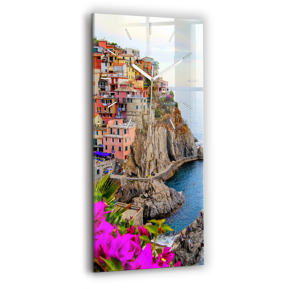 Skleněné nástěnné hodiny vertikální Pobřeží Cinque Terre