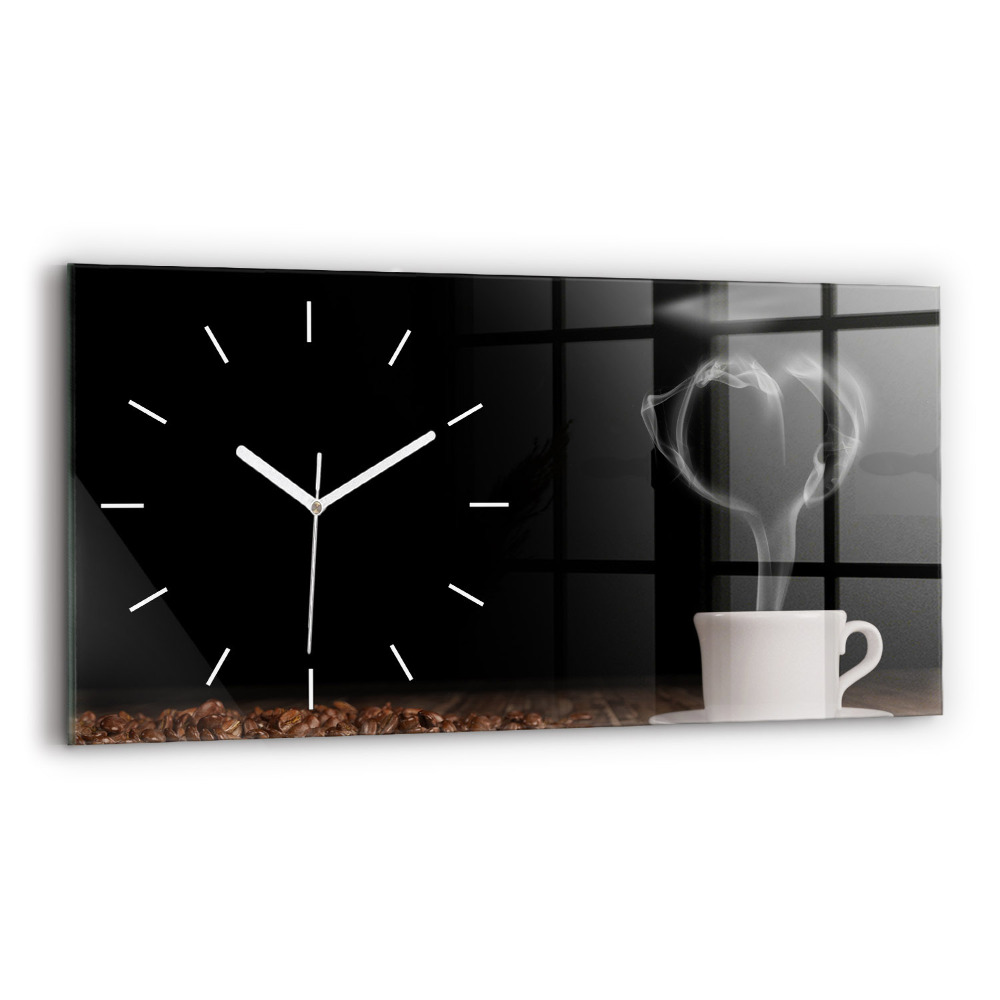 Skleněné hodiny na stěnu horizontální Šálek horké kávy
