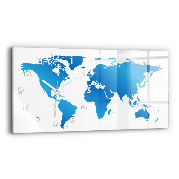 Skleněné nástěnné hodiny horizontální Mapa světa