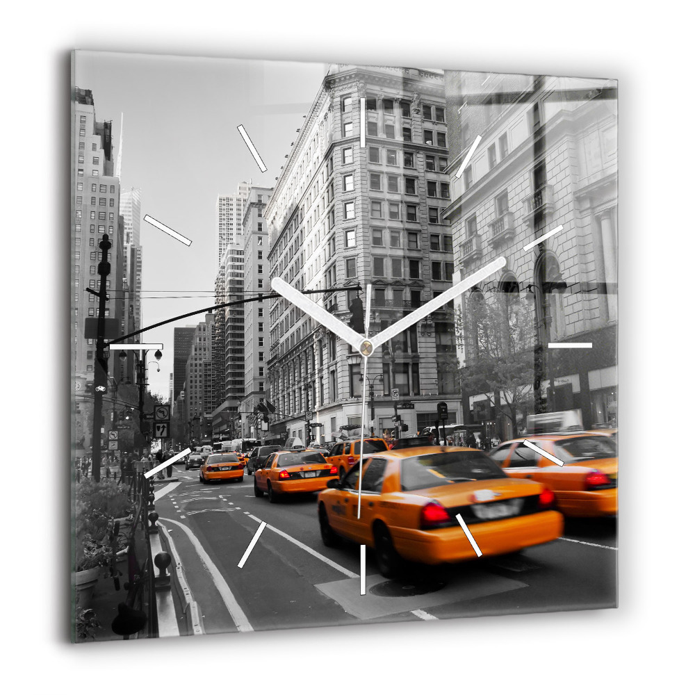 Skleněné hodiny nástěnné čtvercový Manhattan a taxíky