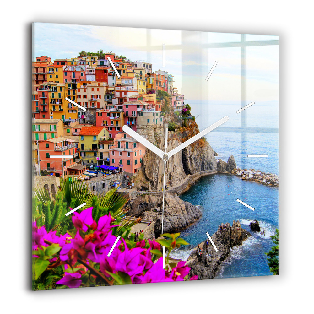 Skleněné nástěnné hodiny čtvercový Pobřeží Cinque Terre