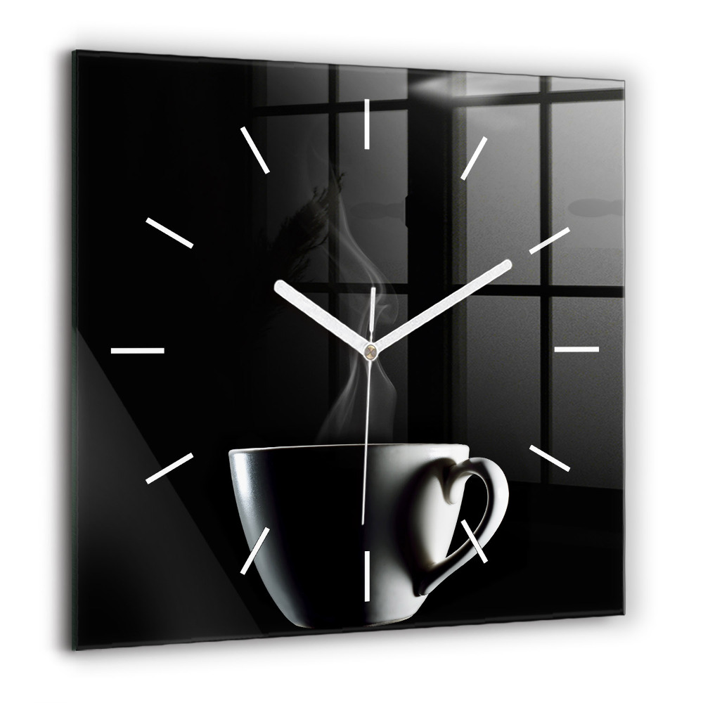 Nástěnné hodiny skleněné čtvercový Šálek kávy