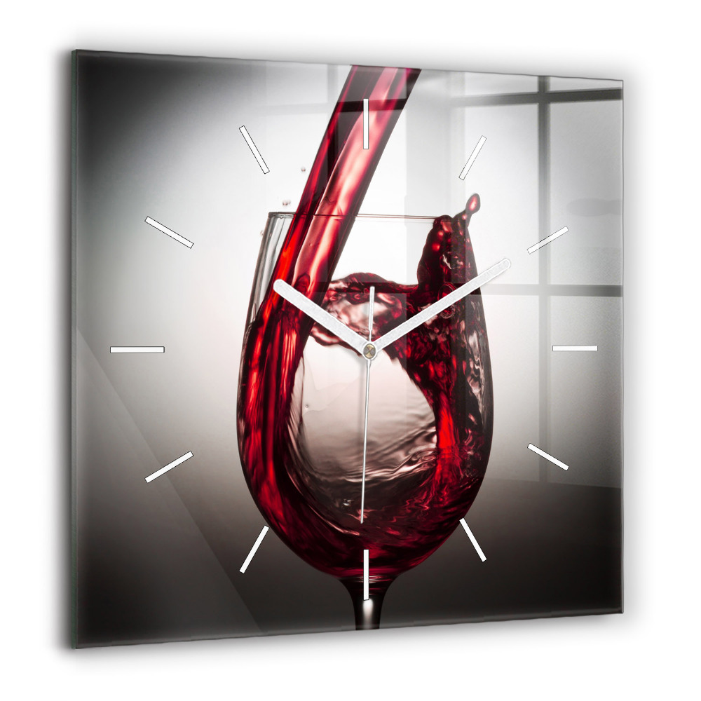 Skleněné hodiny nástěnné čtvercový Sklenice vína