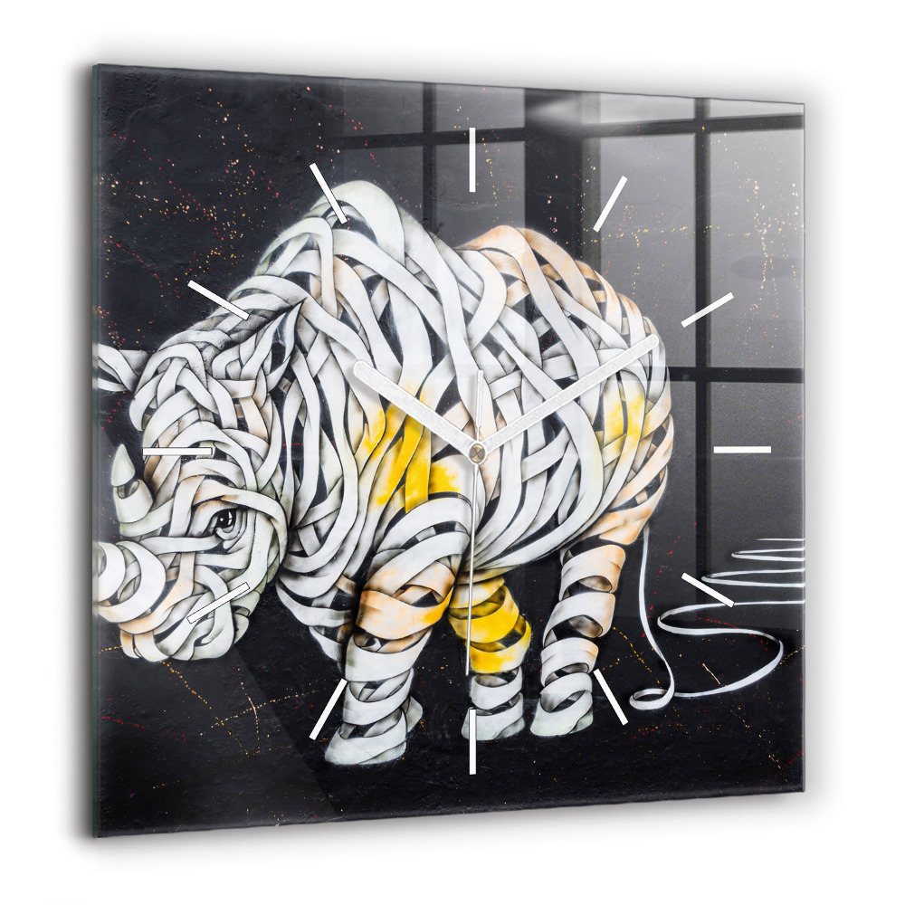Skleněné nástěnné hodiny čtvercový Abstraktní nosorožec