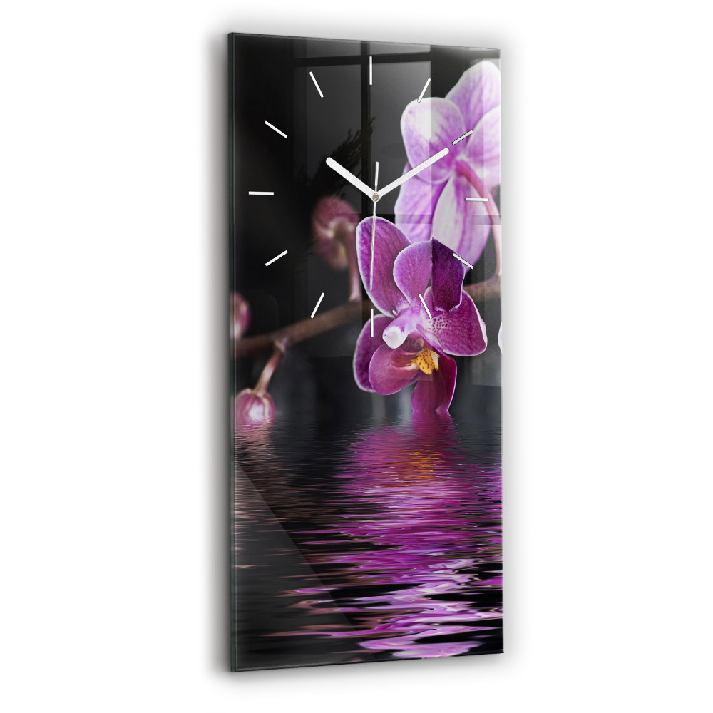 Vertikální nástěnné hodiny Květ orchideje na vodě