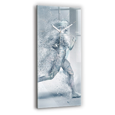 Vertikální hodiny na skle Běžící muž