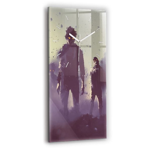 Vertikální hodiny na skle Zombie v noci - halloween