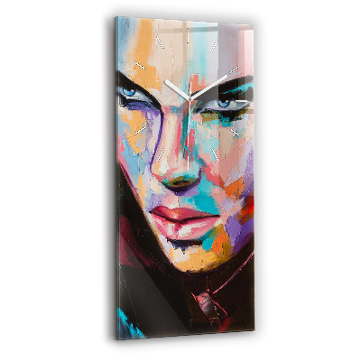 Vertikální hodiny na skle Portrét ženy