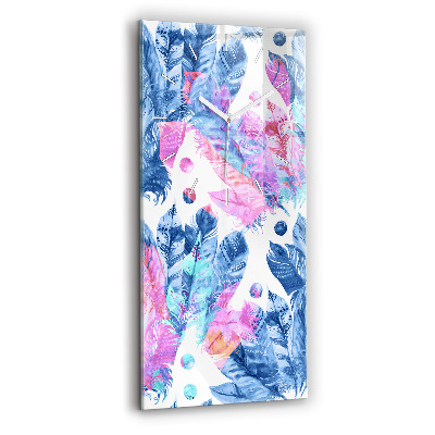 Vertikální hodiny na skle Barevné peří