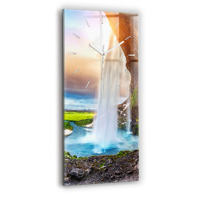 Vertikální nástěnné hodiny Vodopád na Islandu