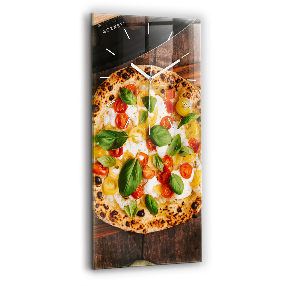 Vertikální hodiny na skle Italská pizza