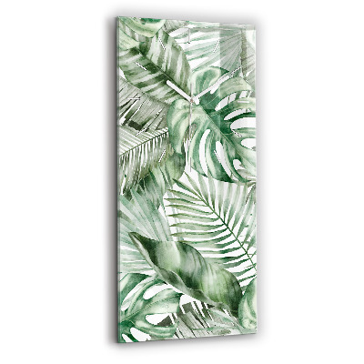 Vertikální hodiny na skle Malované listy rostlin