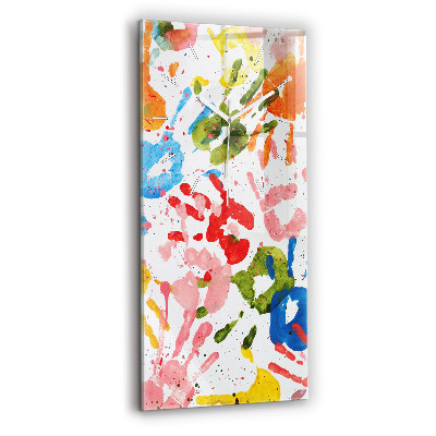 Vertikální hodiny na skle Otisky dětských rukou