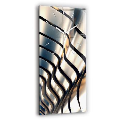 Vertikální hodiny na skle Stříbrný design