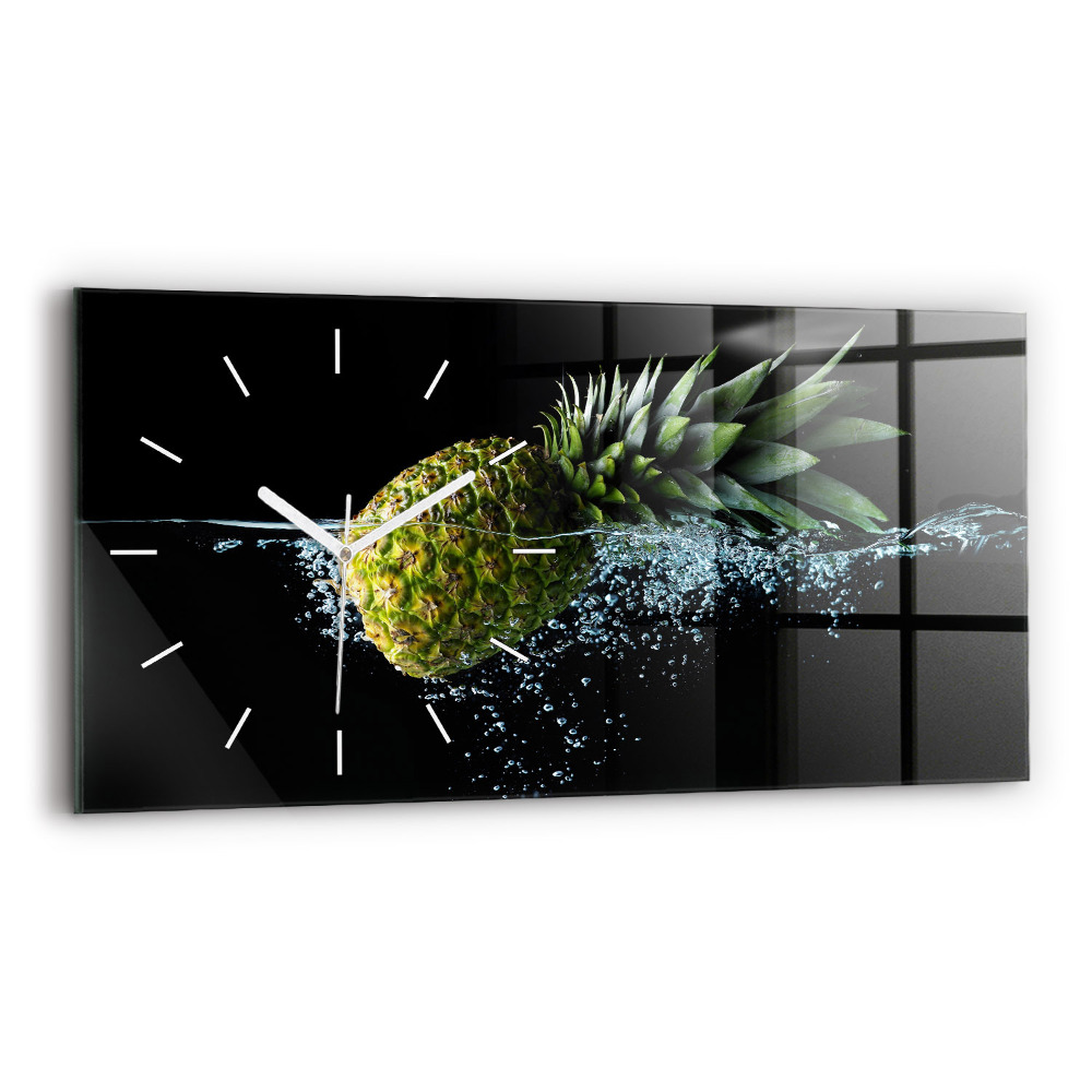 Horizontální skleněné hodiny nástěnné Ananas