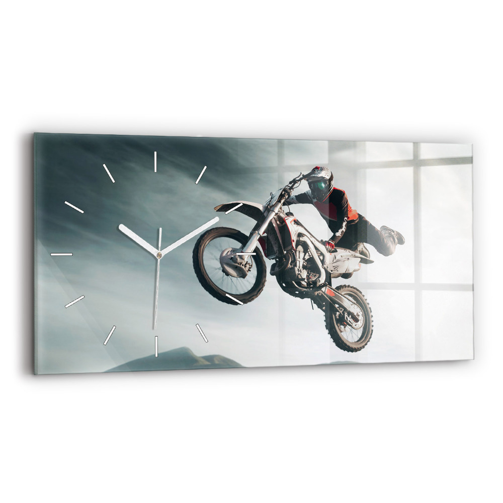 Horizontální nástěnné hodiny Motorka v adrenalinovém stylu