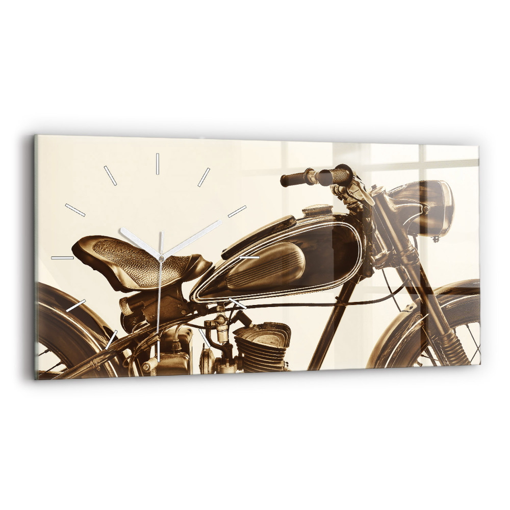 Horizontální nástěnné hodiny Sépiový motocykl Vintage