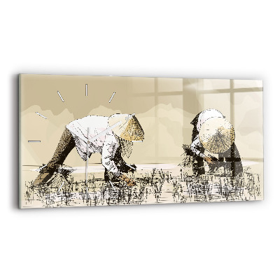 Horizontální nástěnné hodiny Žena sbírající rýži