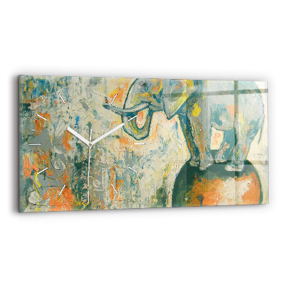 Horizontální nástěnné hodiny Malovaný postoj slona