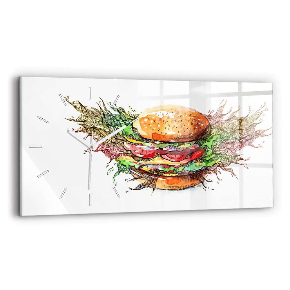 Horizontální nástěnné hodiny XXL sýrový hamburger