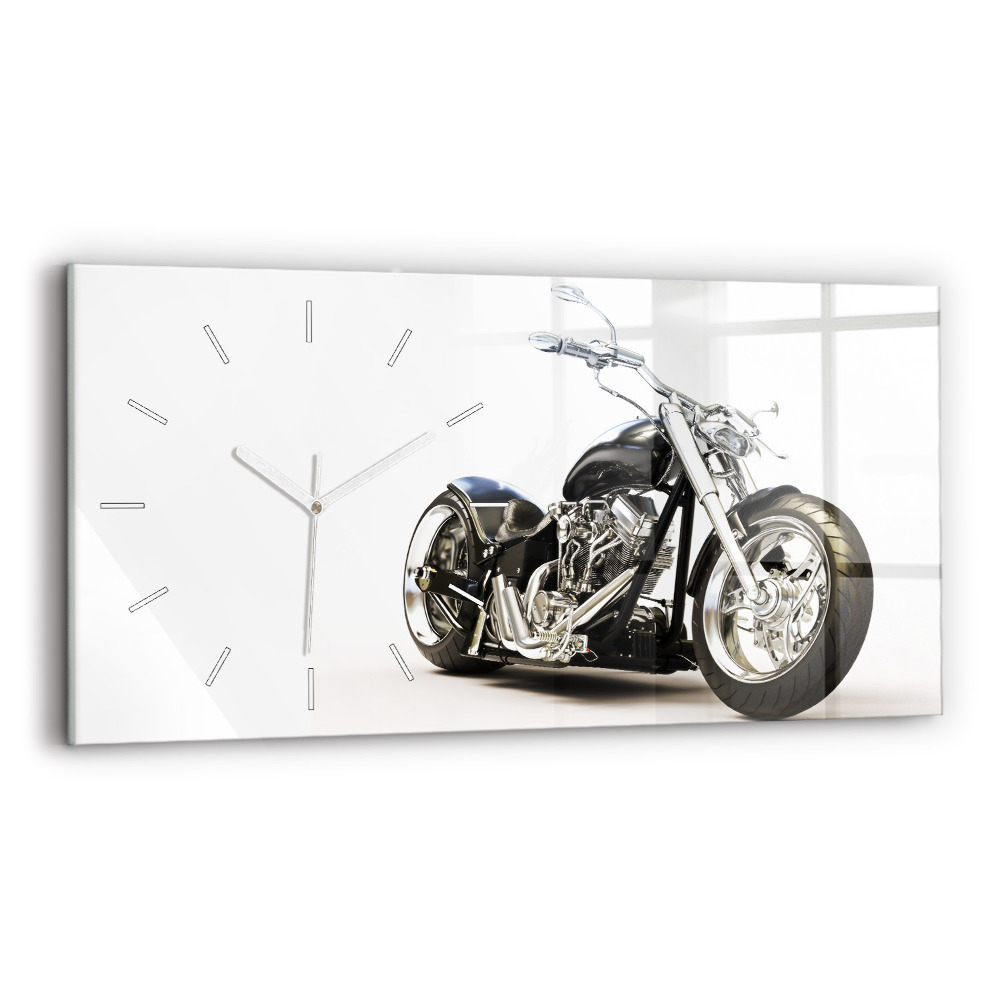 Horizontální nástěnné hodiny Černá motorka