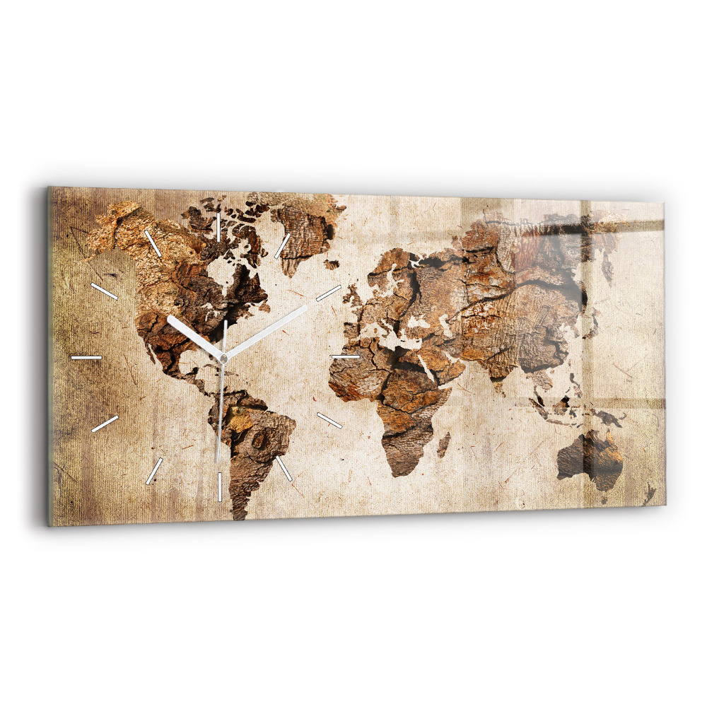 Horizontální nástěnné hodiny Vintage mapa světa