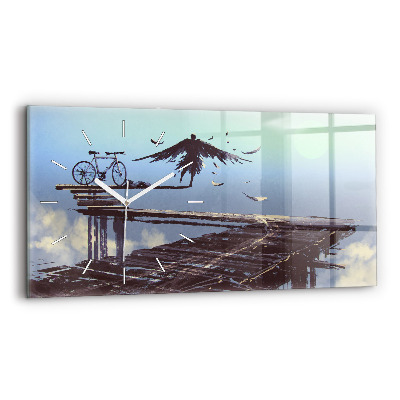 Horizontální skleněné hodiny nástěnné Andělské kolo