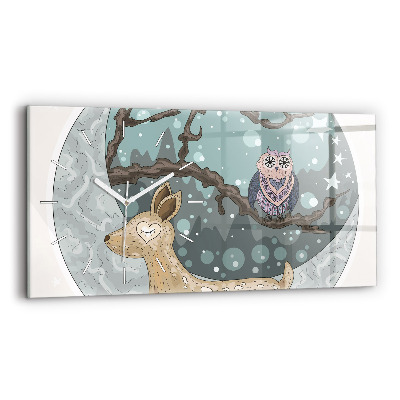 Horizontální skleněné hodiny nástěnné Noční zvířata Měsíc