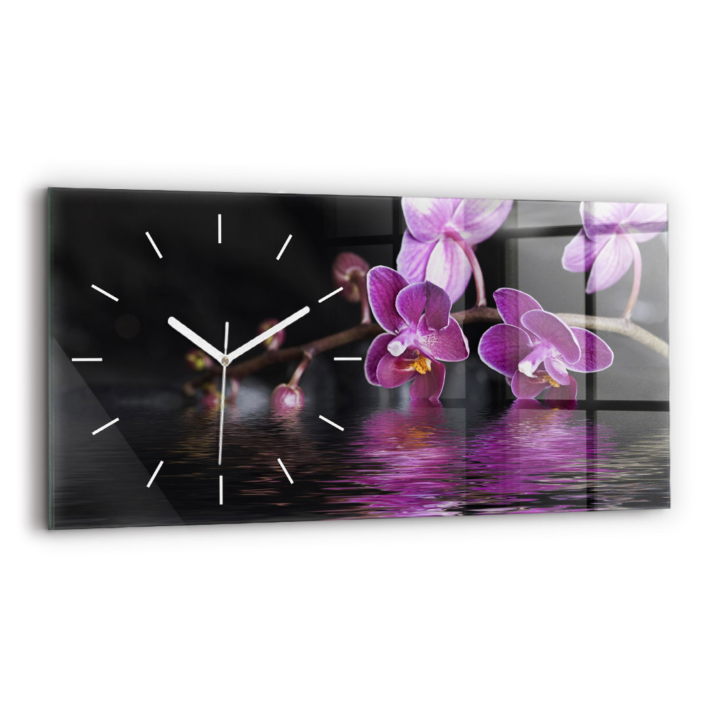 Horizontální nástěnné hodiny Květ orchideje na vodě