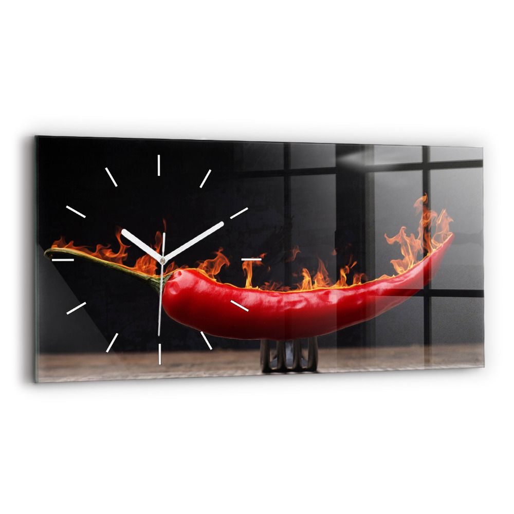 Horizontální skleněné hodiny nástěnné Pepřová paprika
