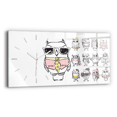 Horizontální skleněné hodiny nástěnné Vintage plakát se sovami